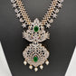 AD Diamond Finish Color Stone Peacock Design Short Necklace