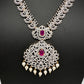 AD Diamond Finish Color Stone Mango Design Short Necklace