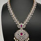AD Diamond Finish Color Stone Mango Design Short Necklace