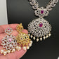 AD Diamond Finish Color Stone Mango Design Short Necklace