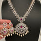 AD Diamond Finish Color Stone Mango Design Short Necklace