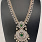 AD Diamond Finish Color Stone Floral Design Short Necklace - Green