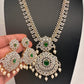 AD Diamond Finish Color Stone Floral Design Short Necklace - Green