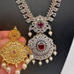 AD Diamond Finish Color Stone Floral Design Short Necklace - Red