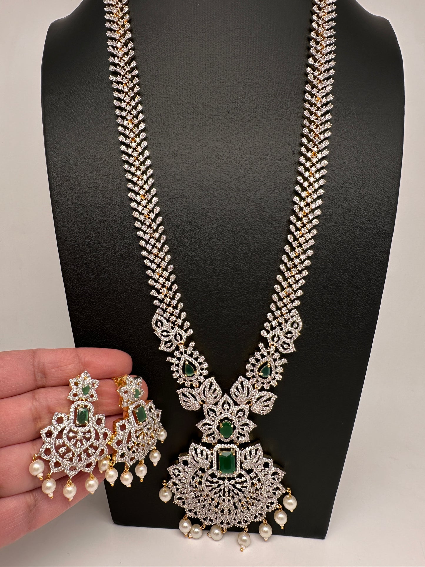 AD Diamond Finish Color Stone Long Necklace