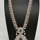 AD Diamond Finish Color Stone Mango Design Long Necklace - Green