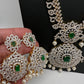 AD Diamond Finish Color Stone Mango Design Long Necklace - Green