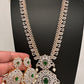 AD Diamond Finish Color Stone Mango Design Long Necklace - Green