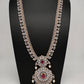 AD Diamond Finish Color Stone Mango Design Long Necklace - Red
