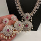 AD Diamond Finish Color Stone Mango Design Long Necklace - Red