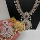 AD Diamond Finish Color Stone Mango Design Long Necklace - Red