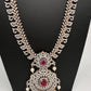 AD Diamond Finish Color Stone Mango Design Long Necklace - Red