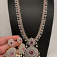 AD Diamond Finish Color Stone Mango Design Long Necklace - Red