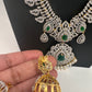 AD Diamond Finish Color Stone Mango Design Long Necklace