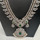 AD Diamond Finish Color Stone Mango Design Long Necklace