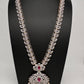 AD Diamond Finish Color Stone Long Necklace - Red