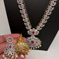 AD Diamond Finish Color Stone Long Necklace - Red