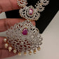 AD Diamond Finish Color Stone Long Necklace - Red