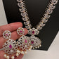 AD Diamond Finish Color Stone Long Necklace - Red