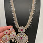 AD Diamond Finish Color Stone Peacock Design Long Necklace - Red
