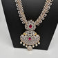 AD Diamond Finish Color Stone Peacock Design Long Necklace - Red