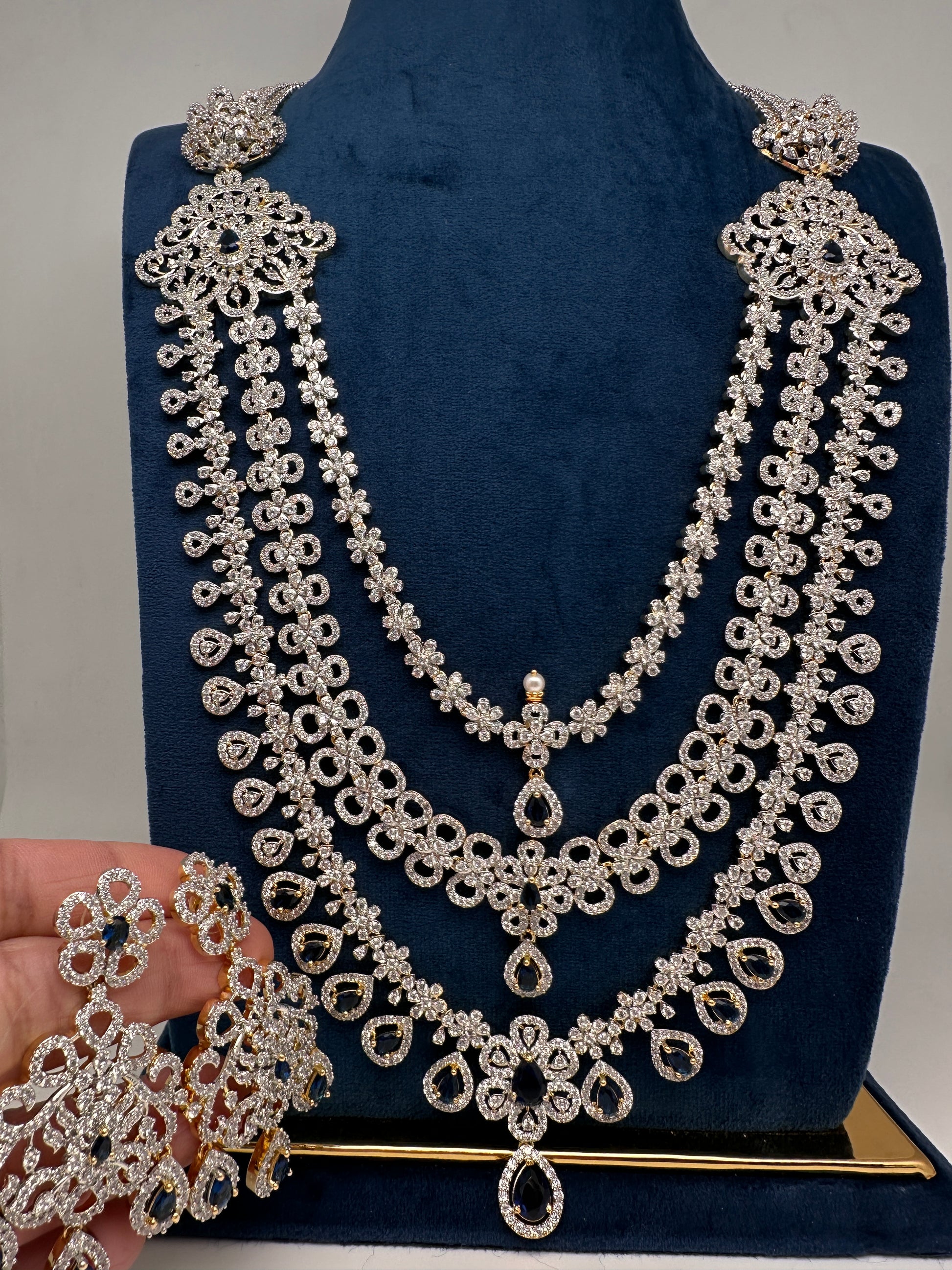 AD Color Stone Multi Layer Teen Lada Long Necklace - Blue