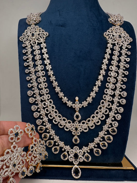 AD Color Stone Multi Layer Teen Lada Long Necklace - Blue
