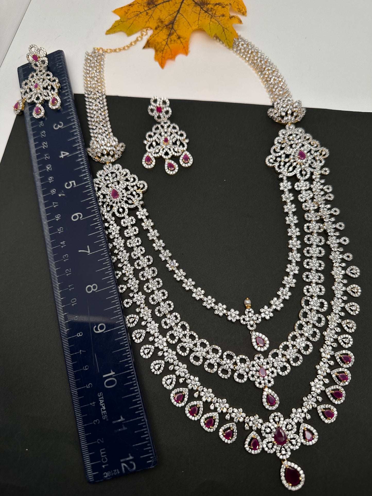 AD Color Stone Multi Layer Teen Lada Long Necklace - Red