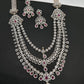 AD Color Stone Multi Layer Teen Lada Long Necklace - Red
