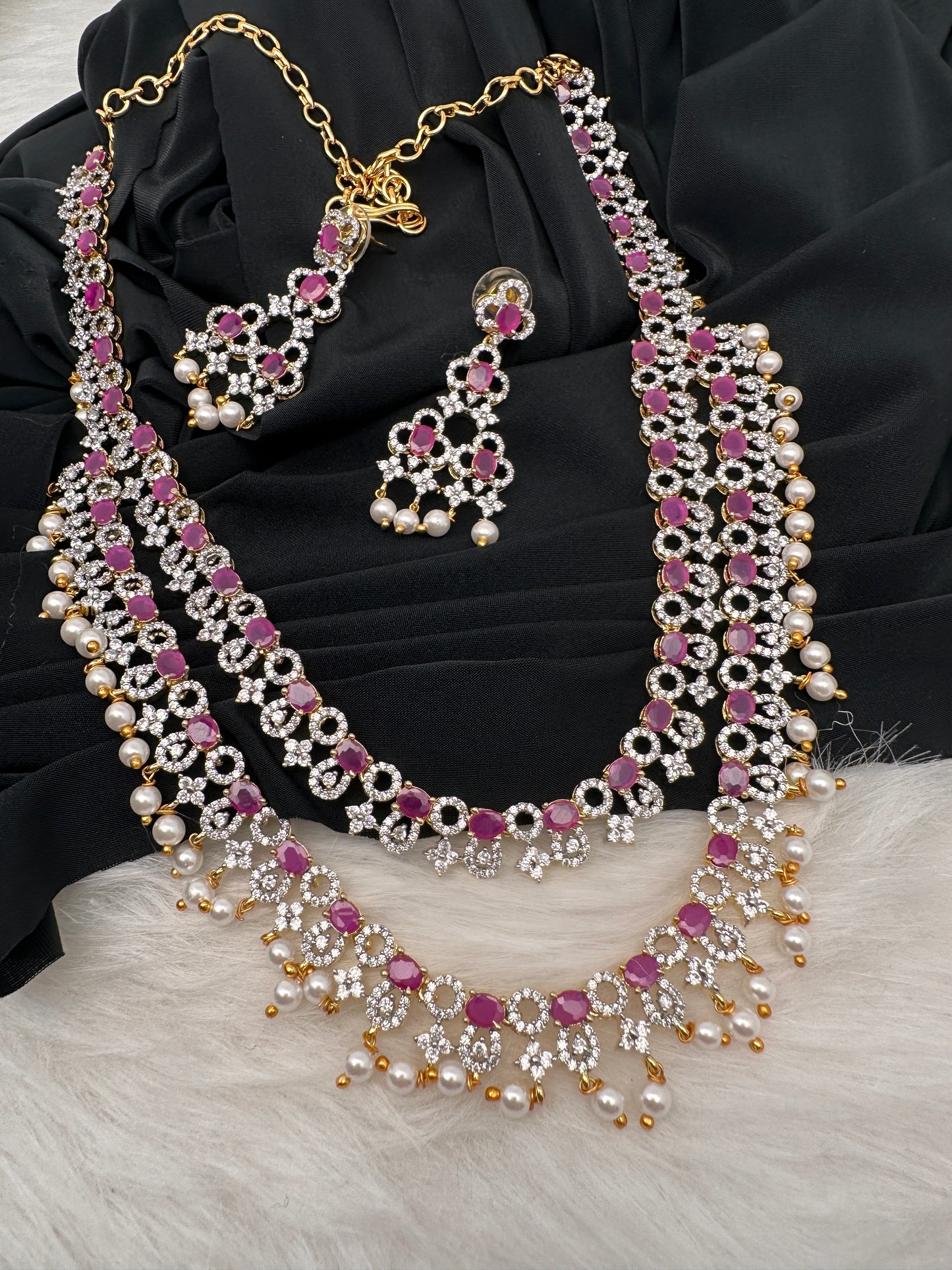 AD Color Stone Double Layer Do Lada Long Necklace