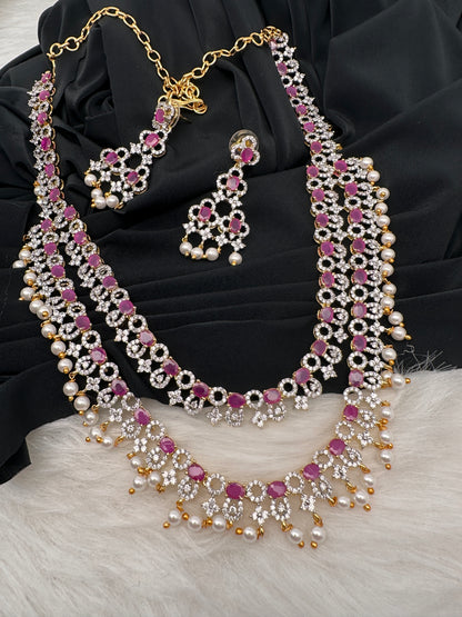 AD Color Stone Double Layer Do Lada Long Necklace