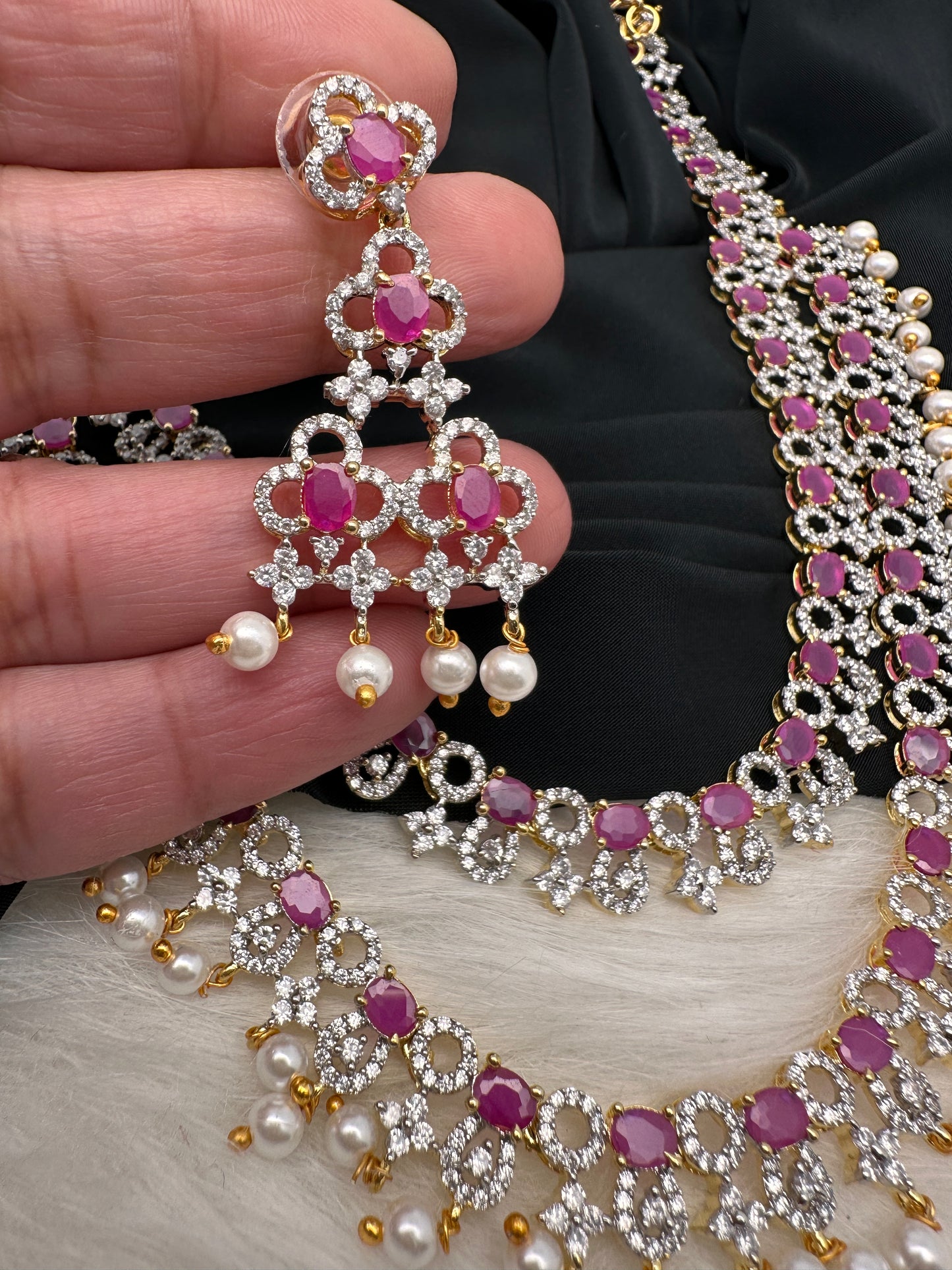 AD Color Stone Double Layer Do Lada Long Necklace