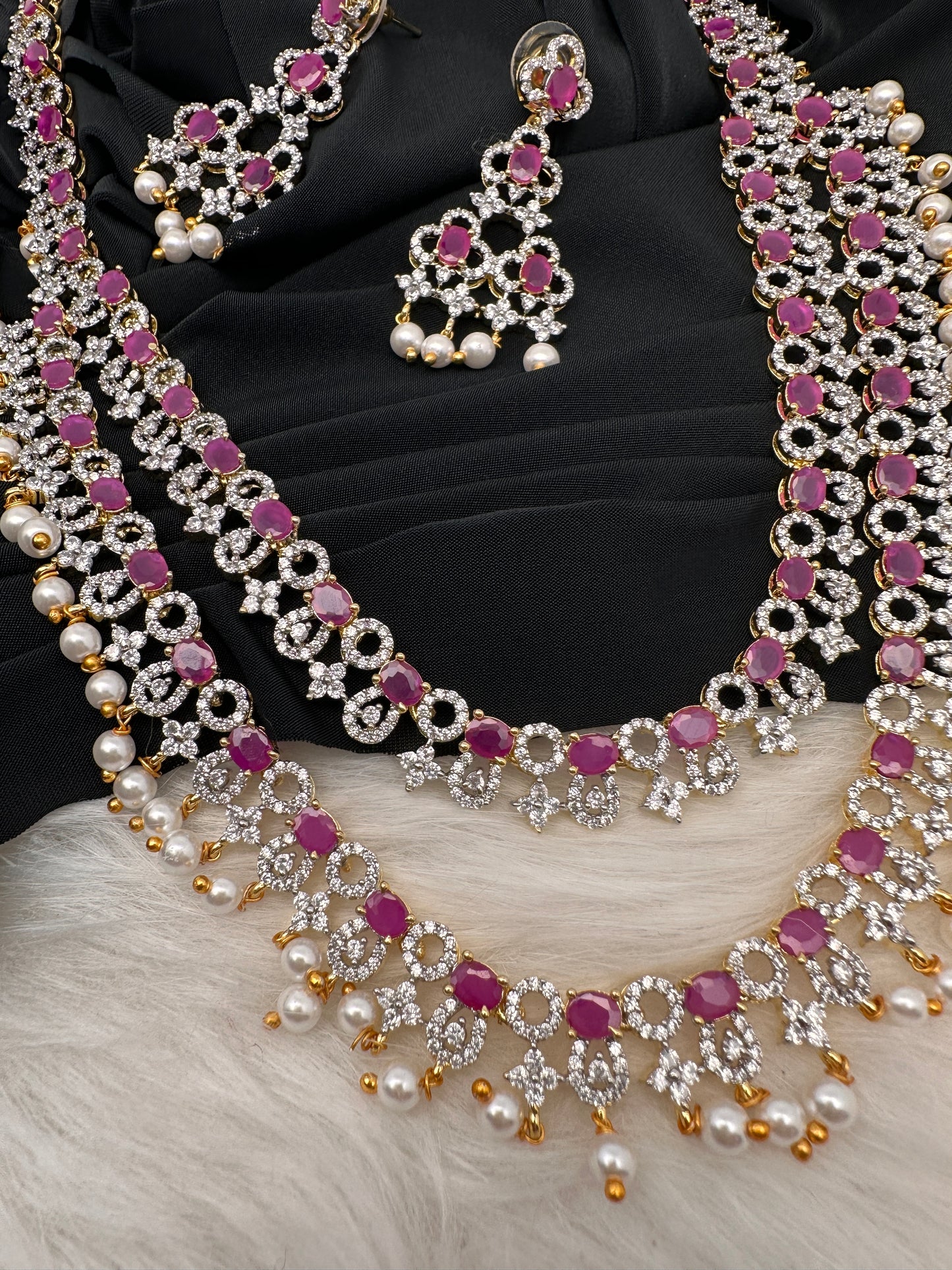 AD Color Stone Double Layer Do Lada Long Necklace
