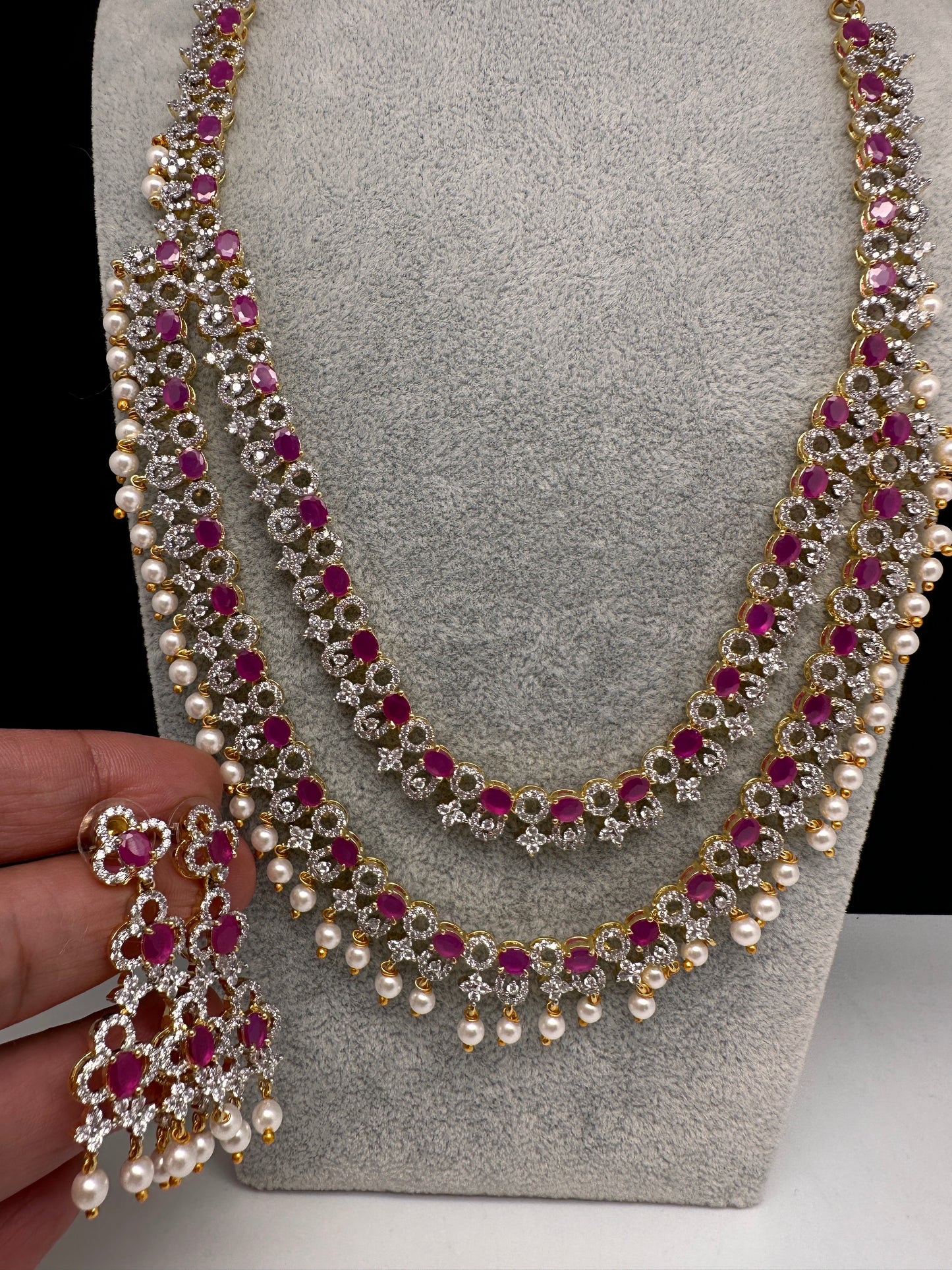 AD Color Stone Double Layer Do Lada Long Necklace