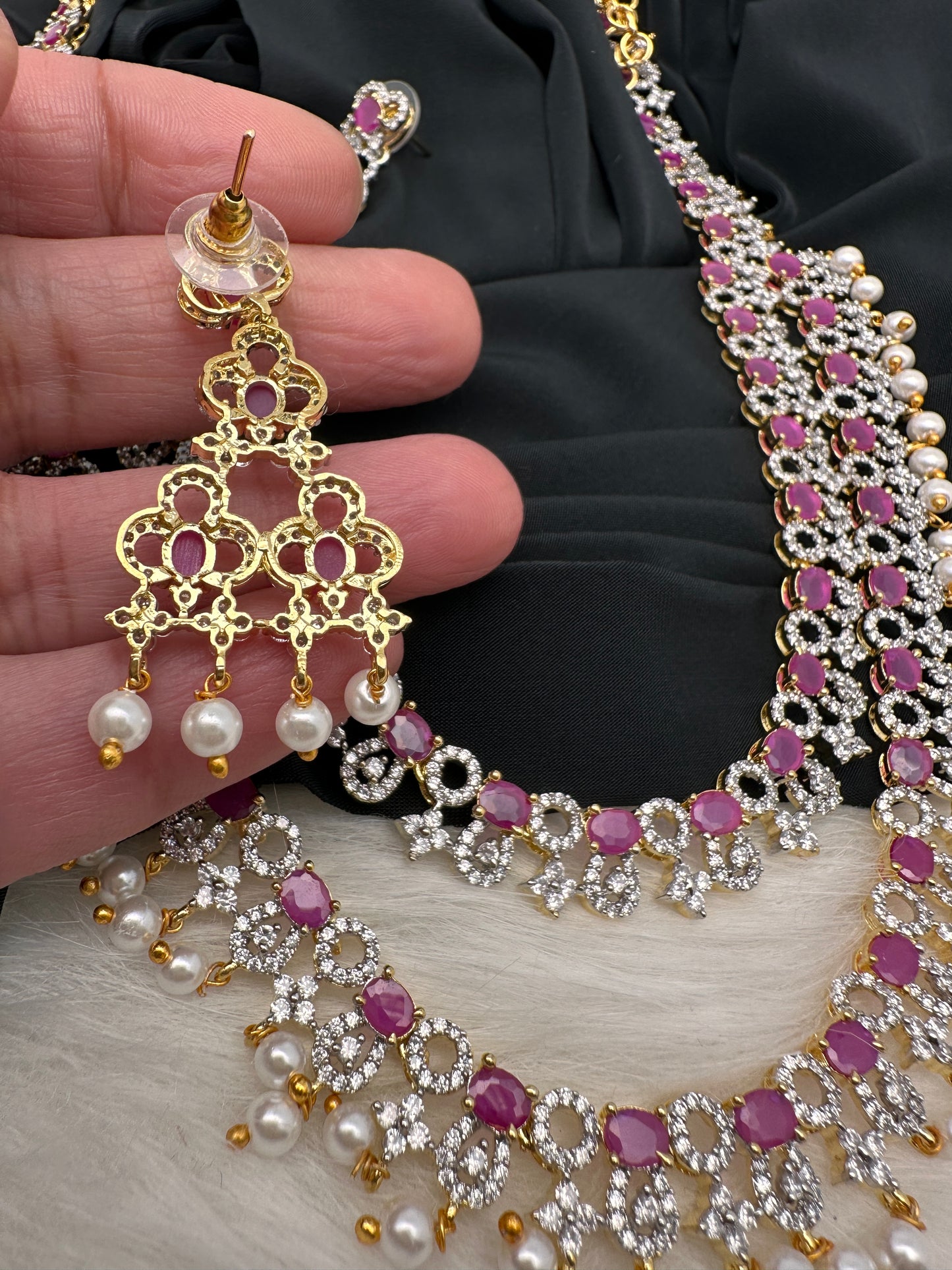 AD Color Stone Double Layer Do Lada Long Necklace