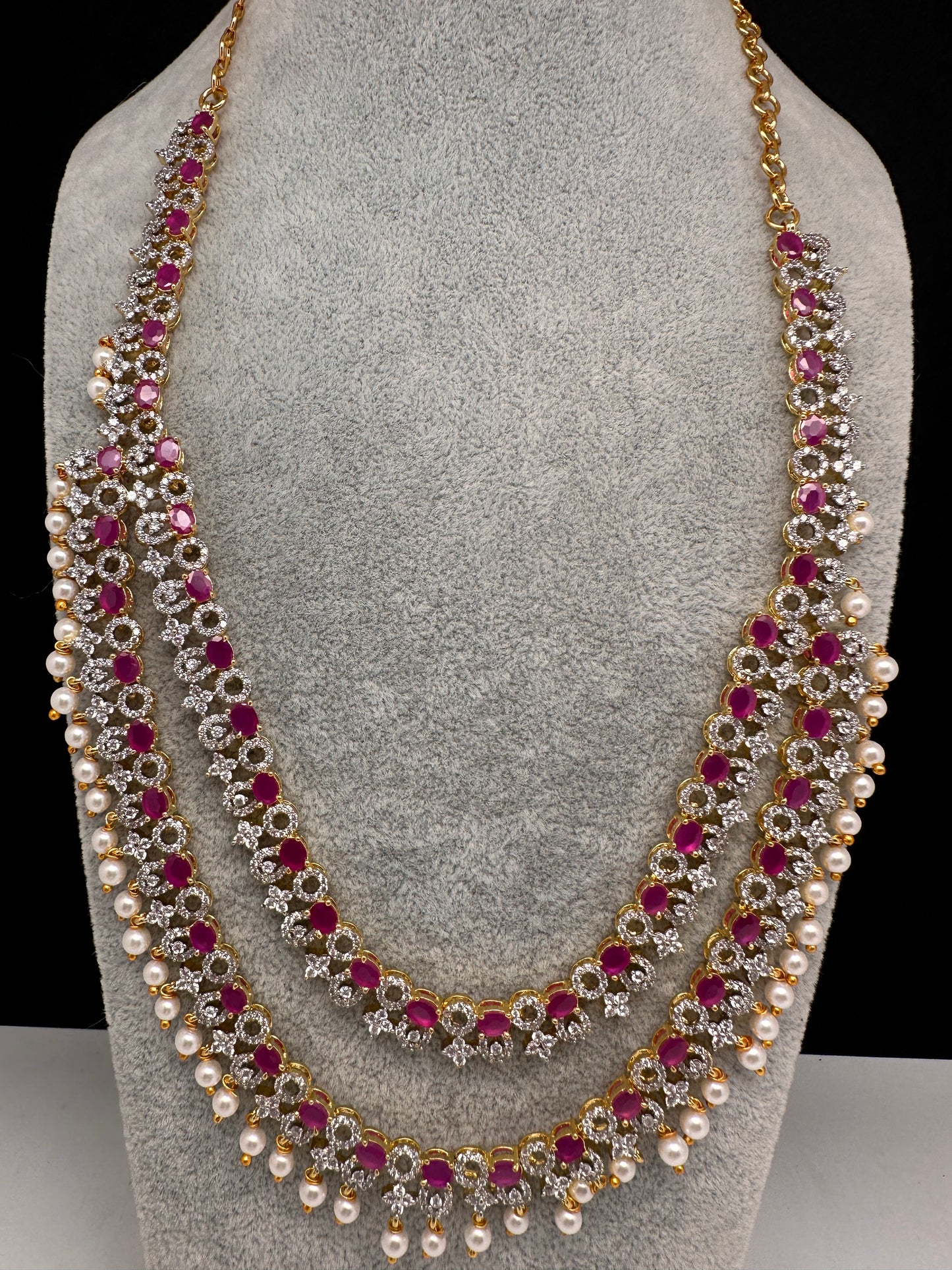 AD Color Stone Double Layer Do Lada Long Necklace