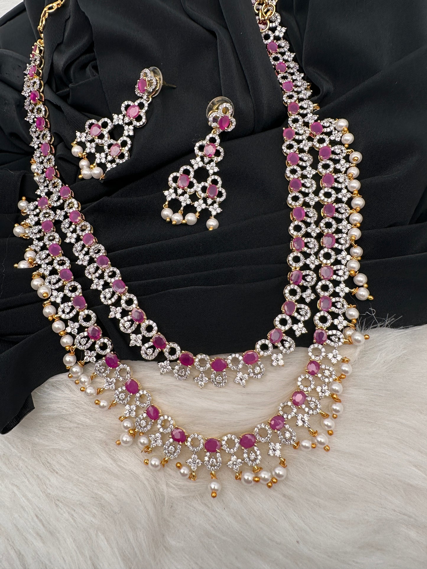 AD Color Stone Double Layer Do Lada Long Necklace