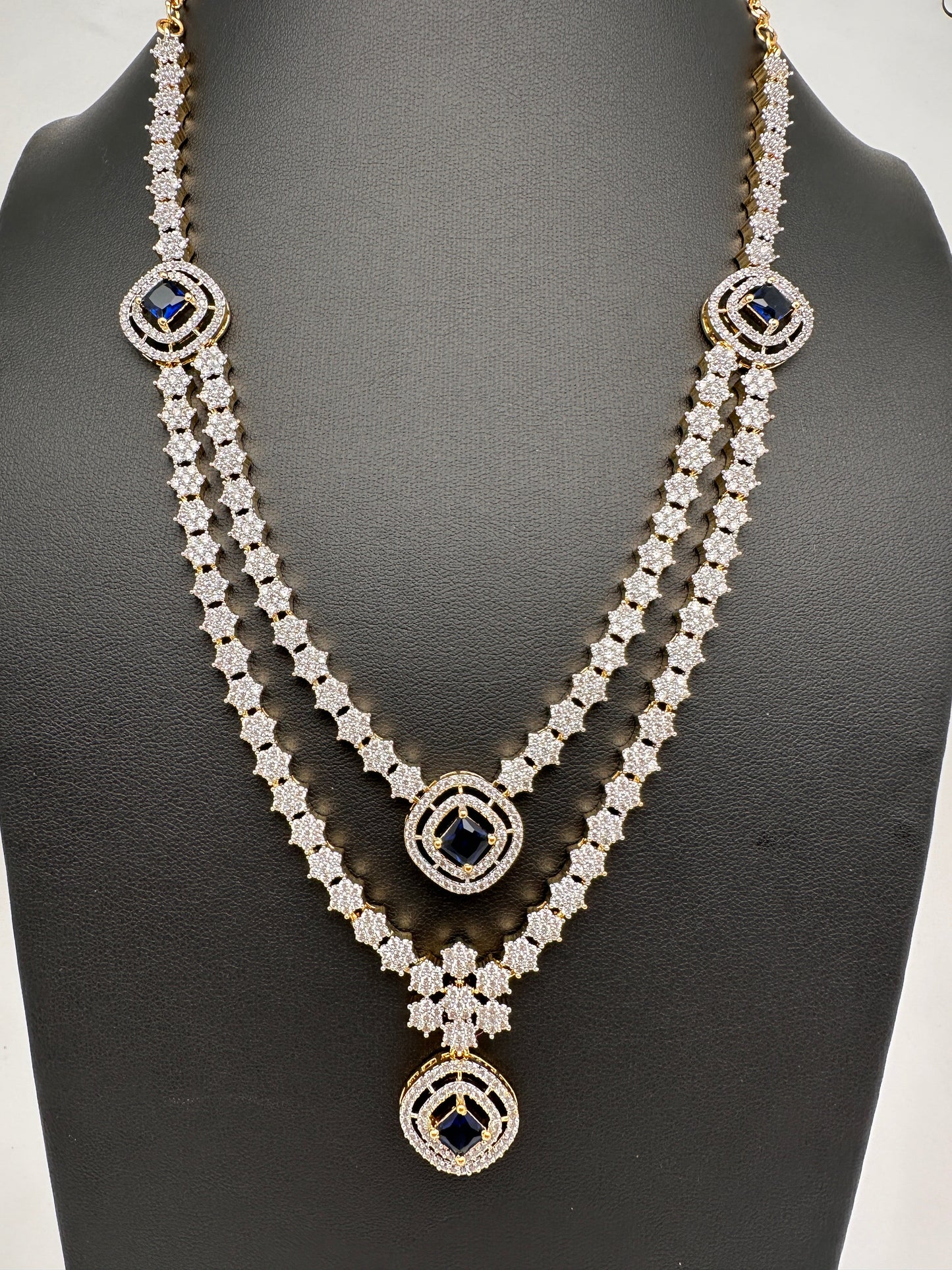 AD Color Stone double layer Short Necklace - Blue