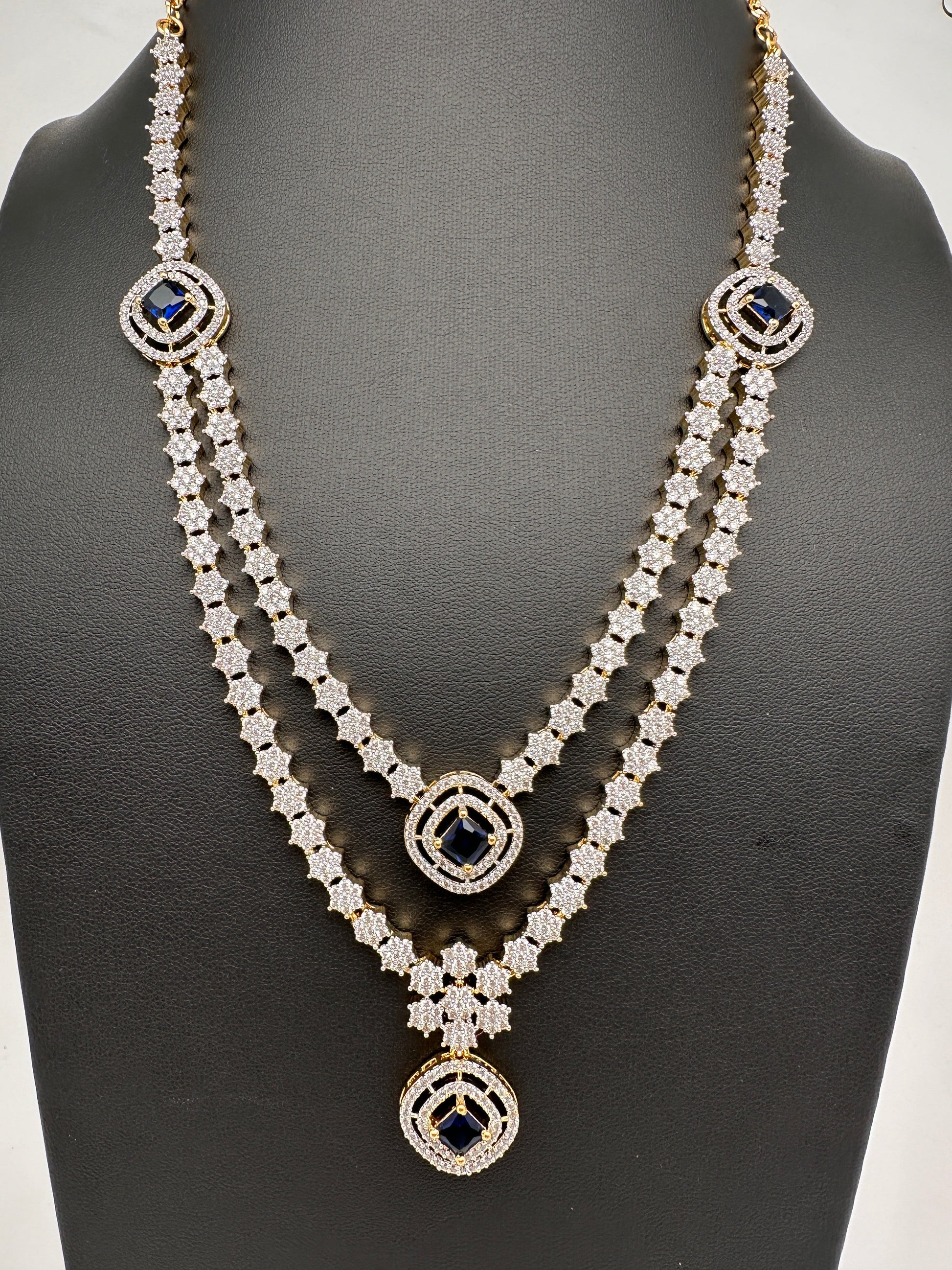 AD Color Stone double layer Short Necklace - Blue