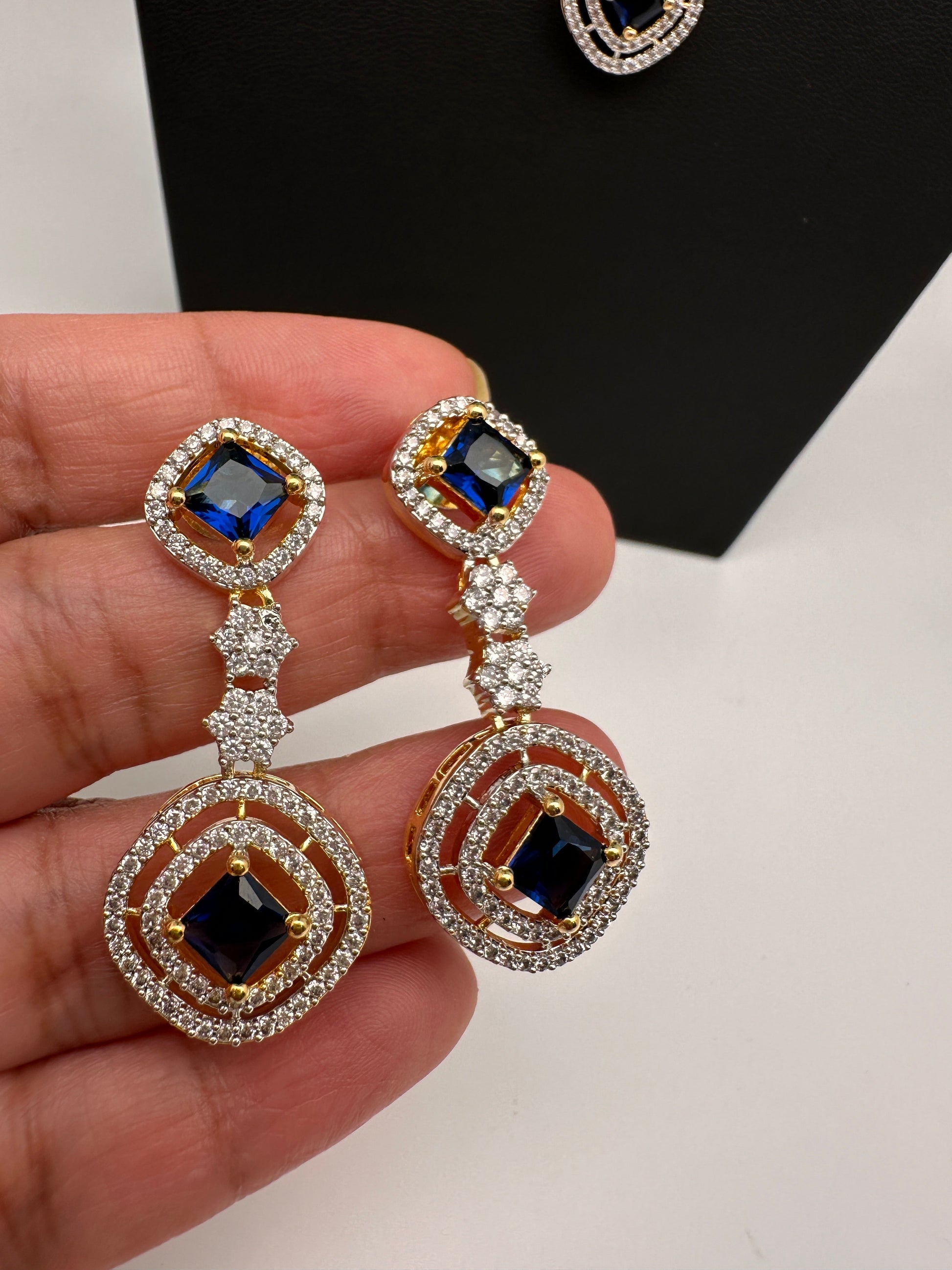 AD Color Stone double layer Short Necklace - Blue