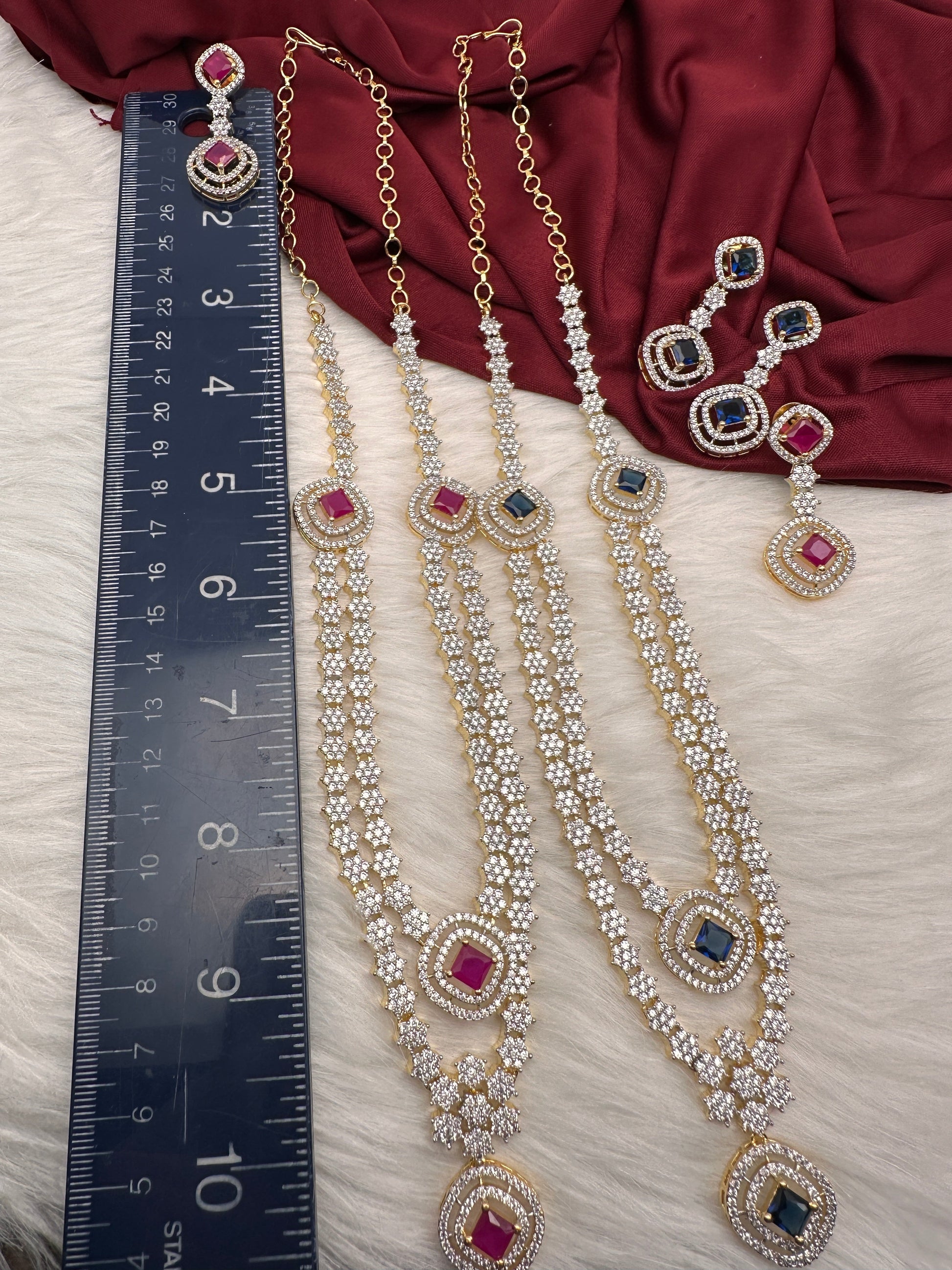 AD Color Stone double layer Short Necklace - Red