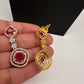 AD Color Stone double layer Short Necklace - Red