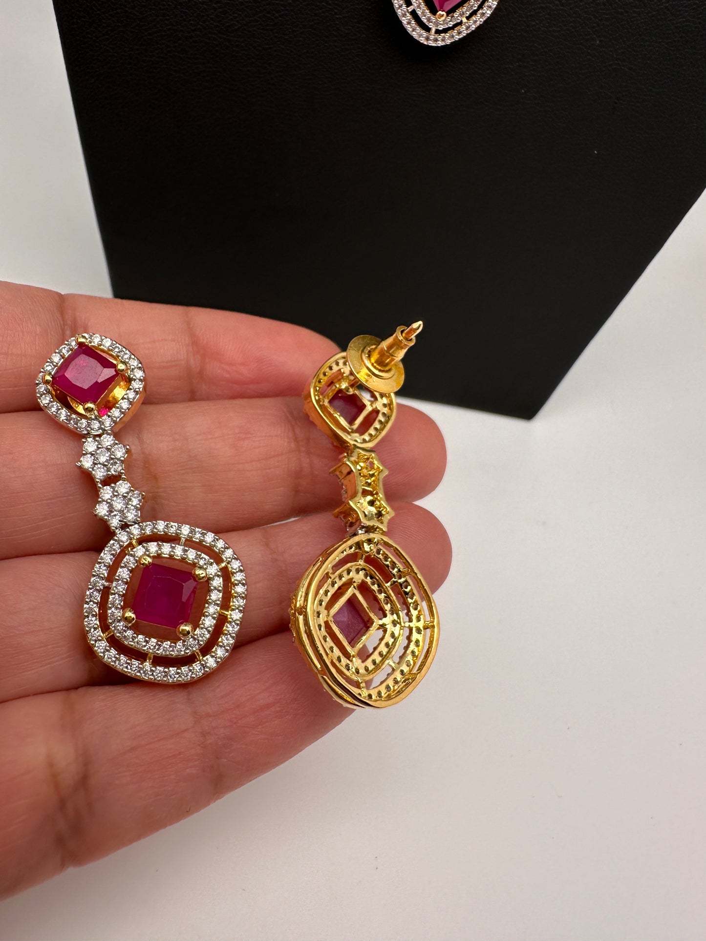 AD Color Stone double layer Short Necklace - Red