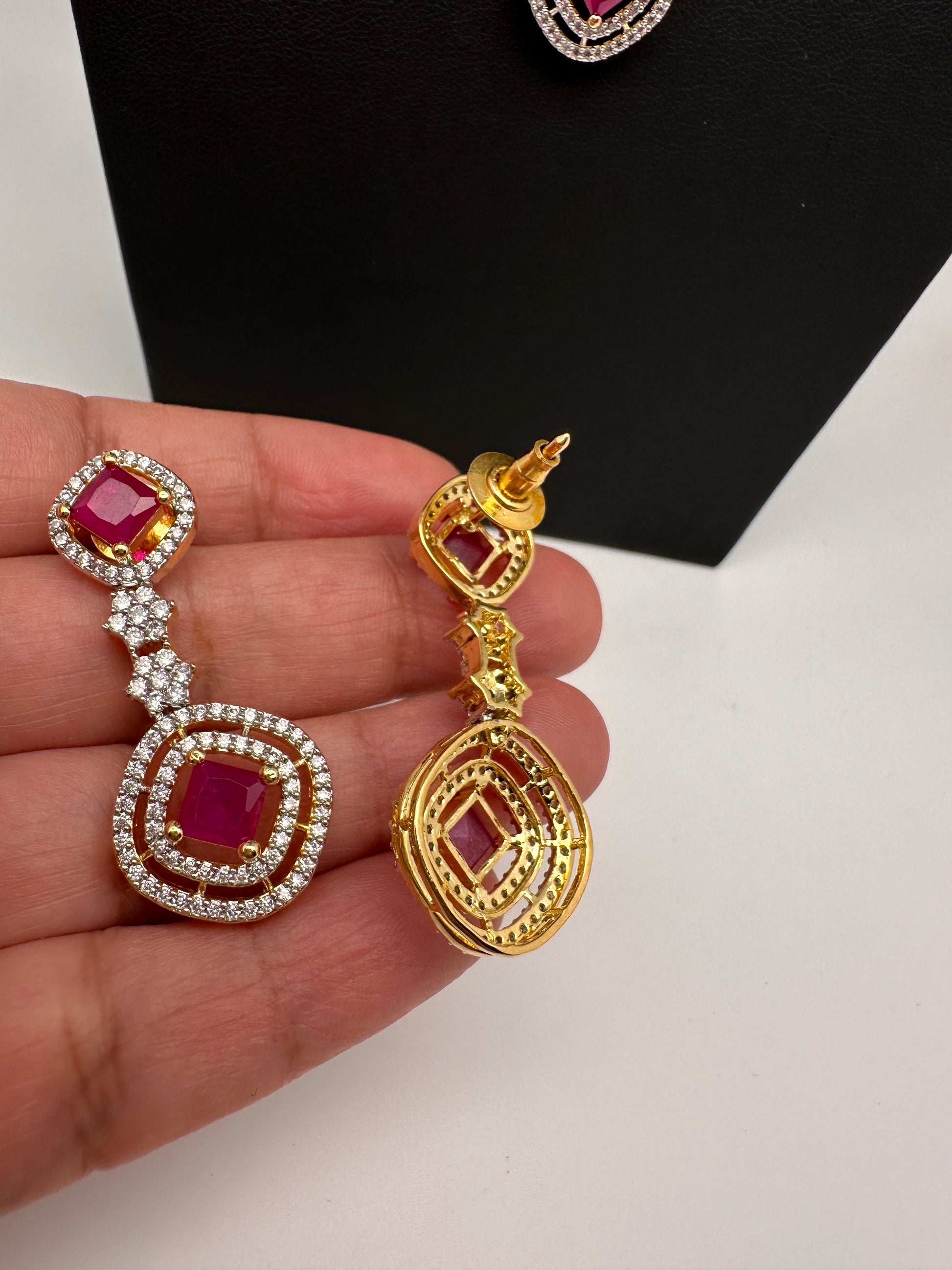 AD Color Stone double layer Short Necklace - Red