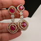 AD Color Stone double layer Short Necklace - Red