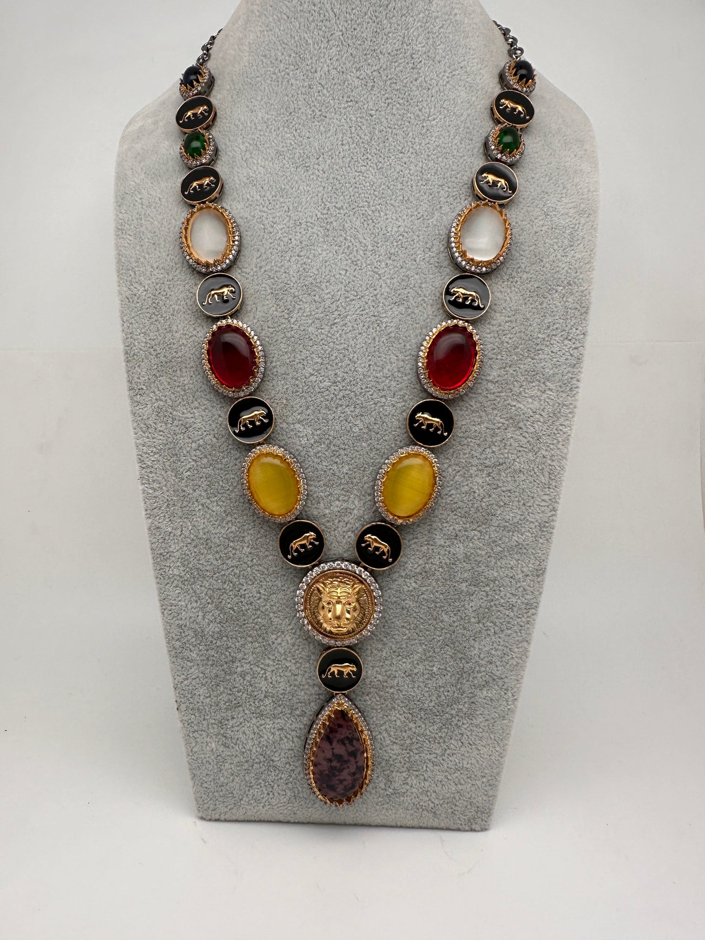 AD Multi Color Oval Stone Sabyasachi Inspired Short Necklace