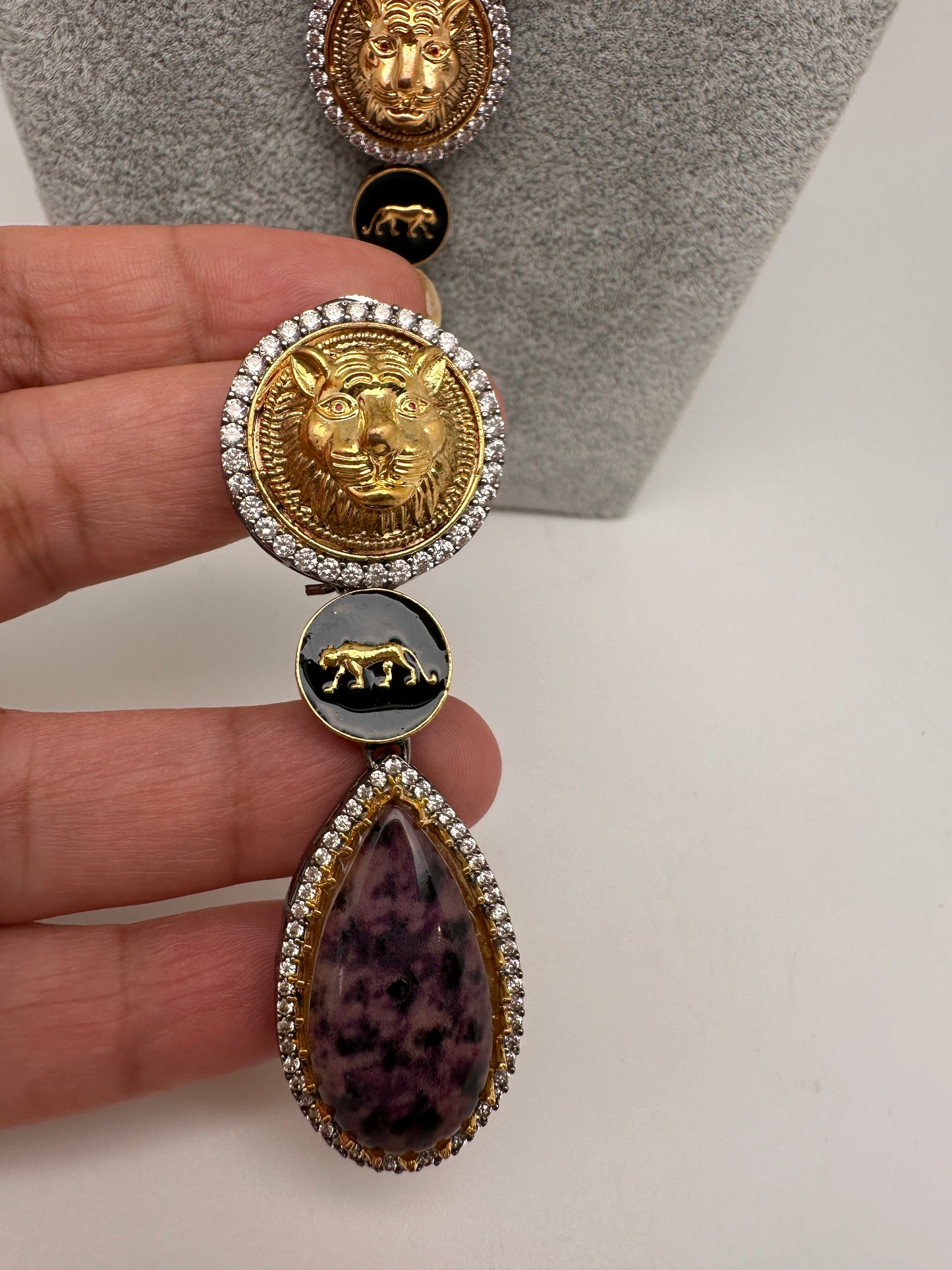 AD Multi Color Oval Stone Sabyasachi Inspired Short Necklace