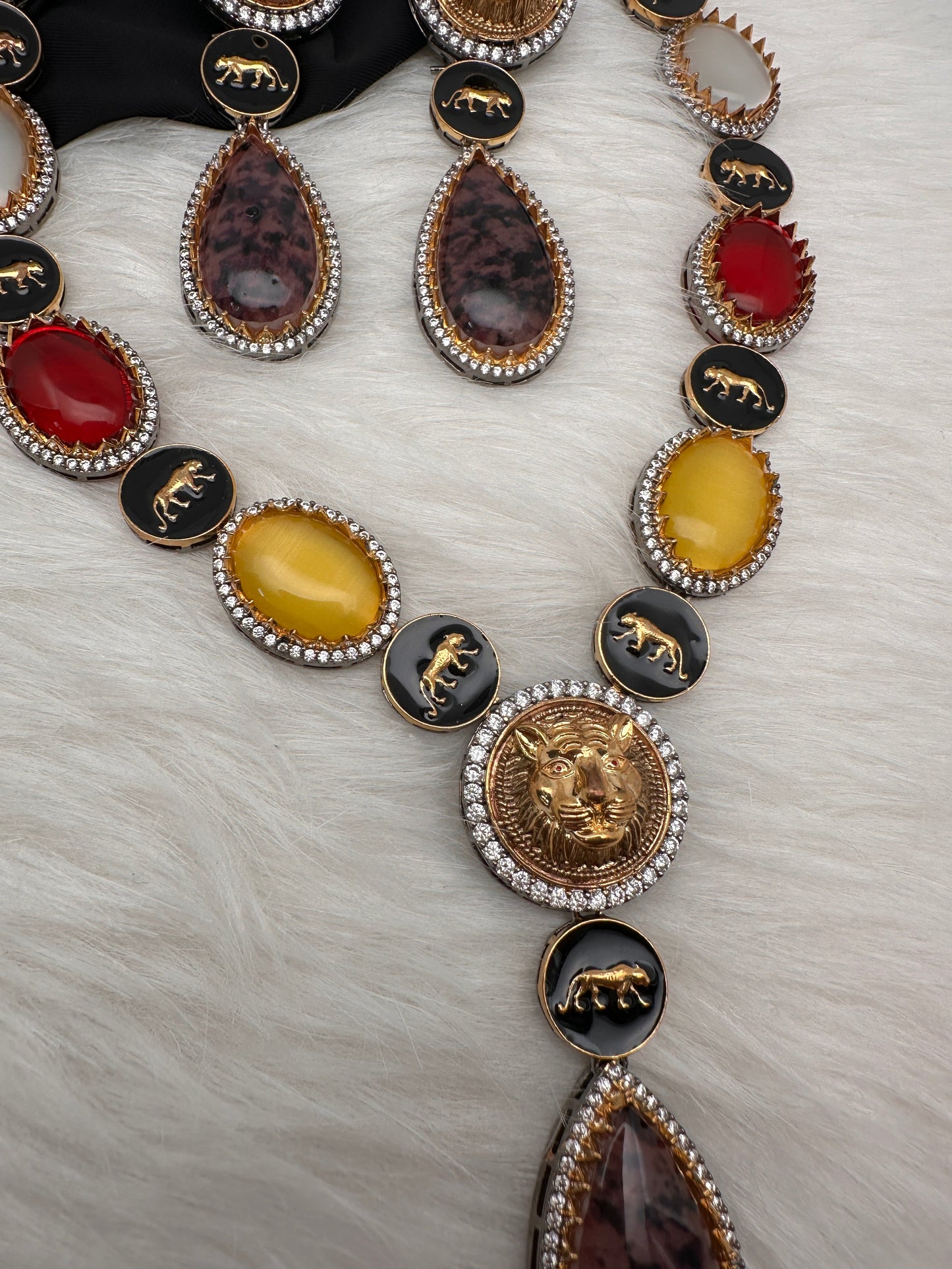 AD Multi Color Oval Stone Sabyasachi Inspired Short Necklace