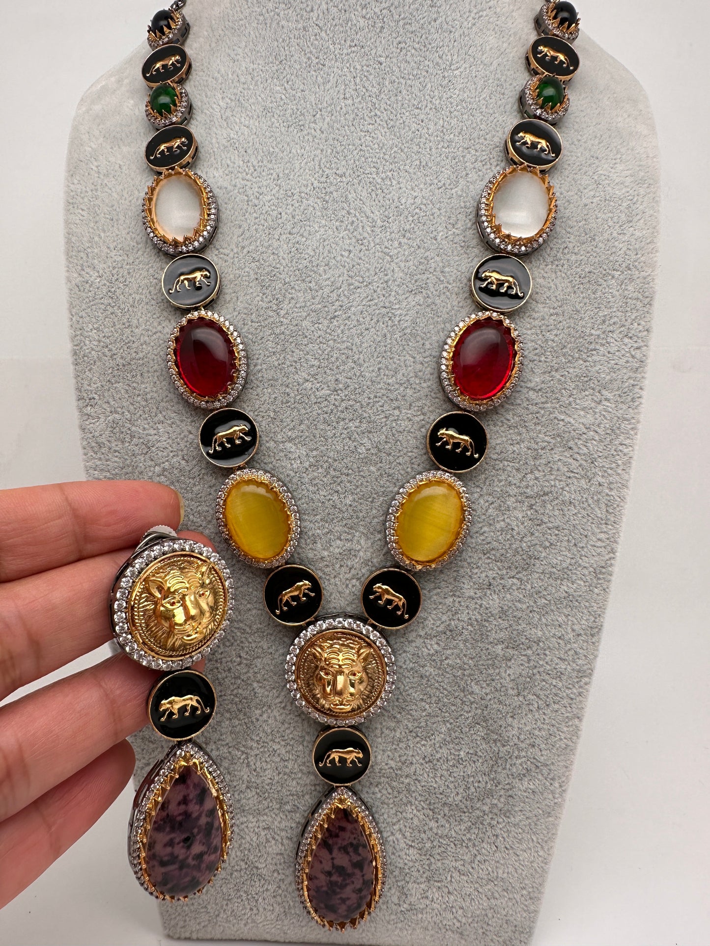 AD Multi Color Oval Stone Sabyasachi Inspired Short Necklace