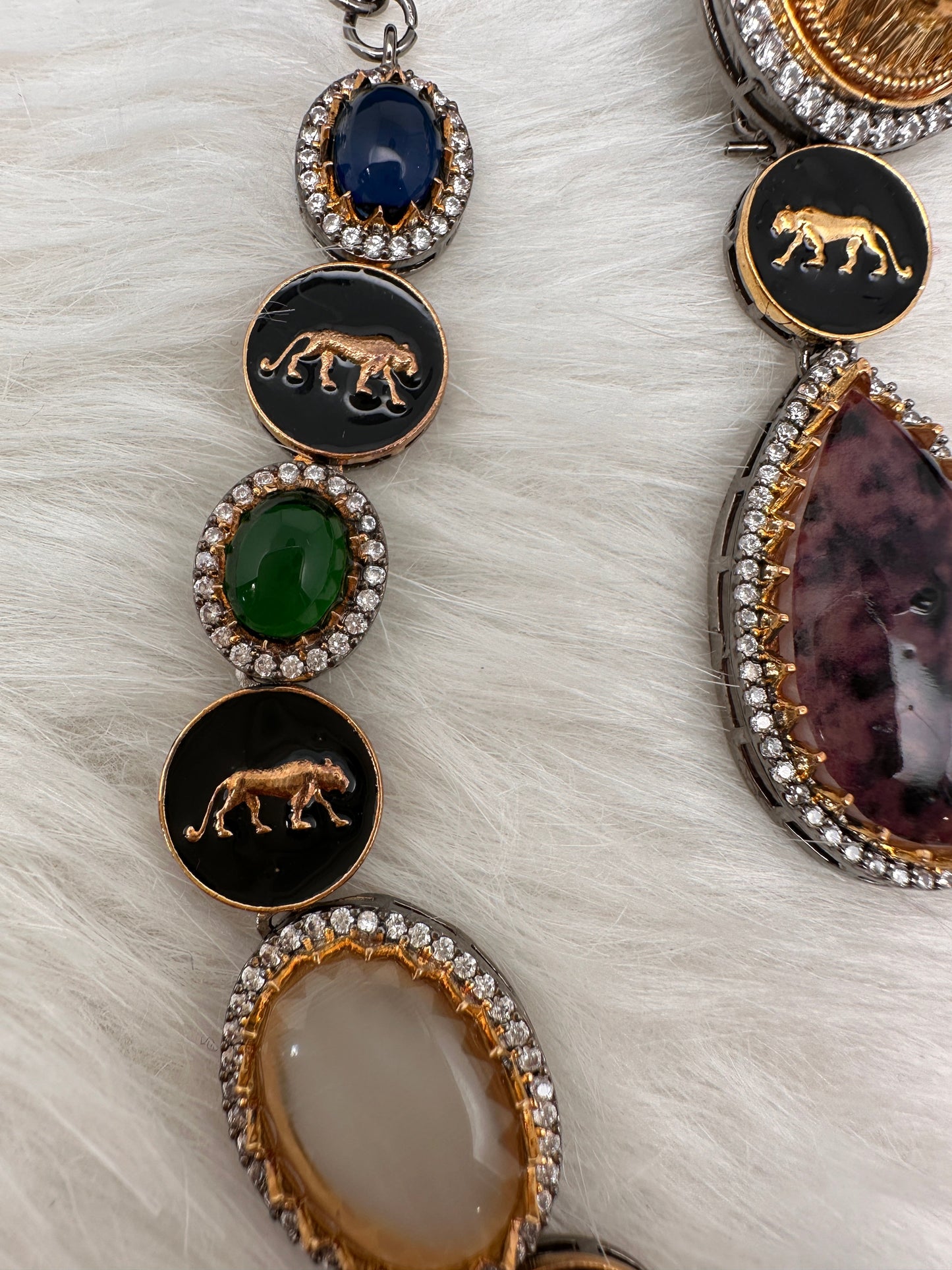 AD Multi Color Oval Stone Sabyasachi Inspired Short Necklace
